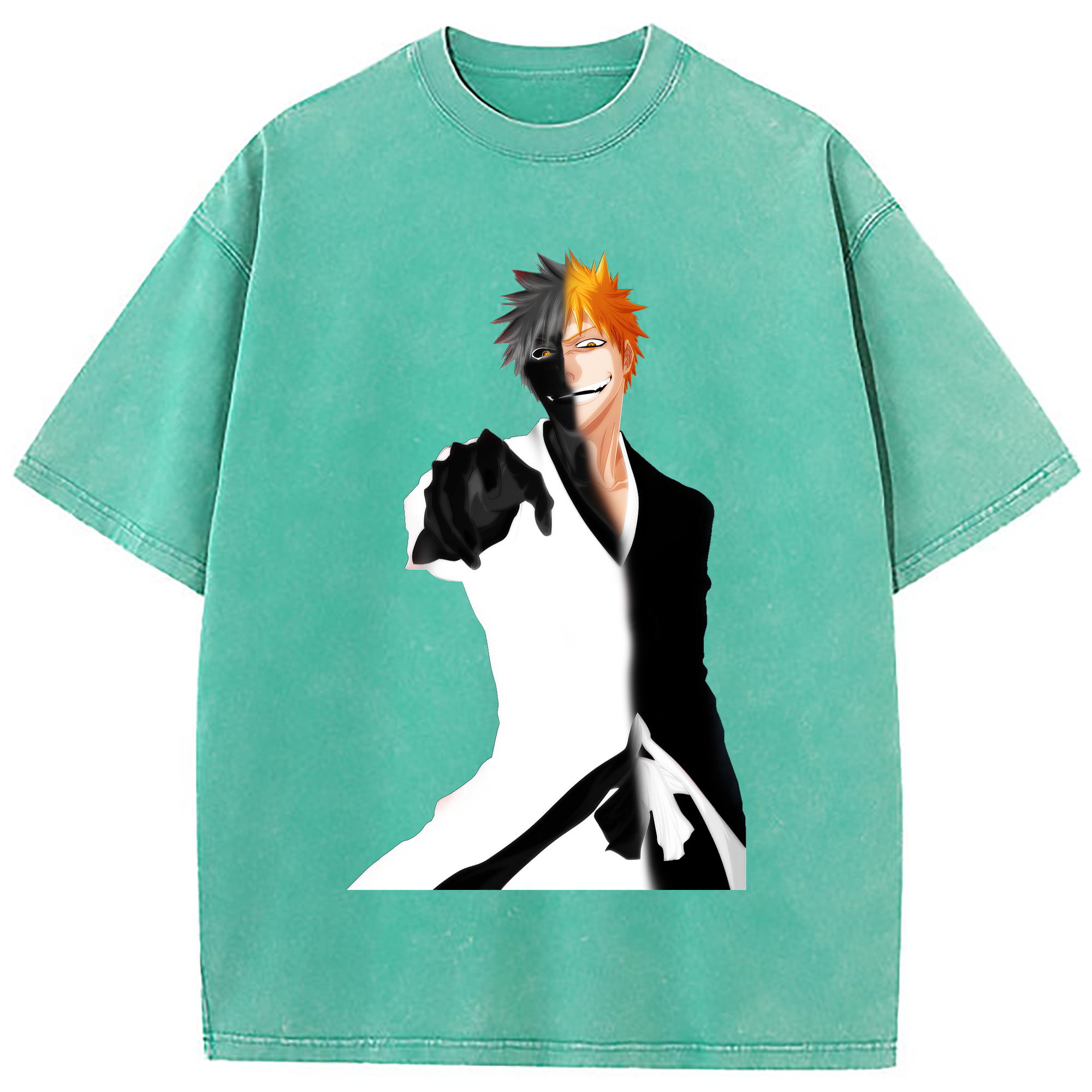 （画像用） ブリーチ 黒崎一護（くろさき いちご）BLEACH Kurosaki Ichigo 綿100% ヴィンテージ風 半袖Tシャツ（フロントプリント）